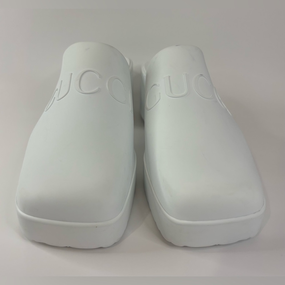 Gucci Women's White Platform Rubber Mules - Picture 4 of 10